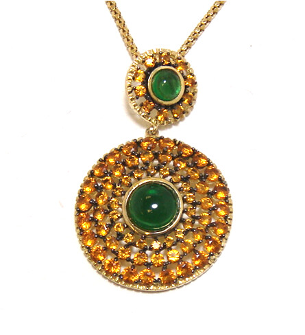 925 Sterling Silver CZ Color full Circle Dangle Pendant, Yellow Gold