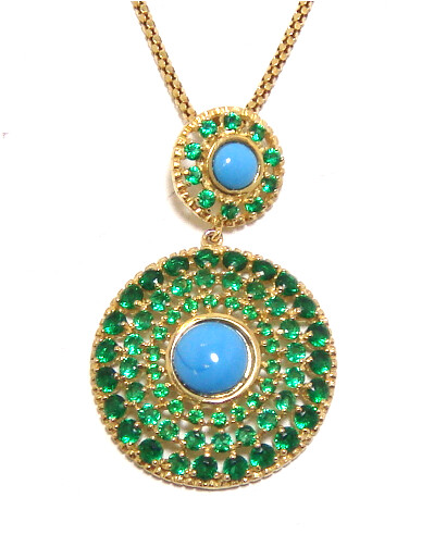 925 Sterling Silver CZ Color full Circle Dangle Pendant, Yellow Gold