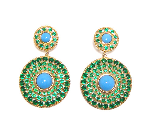 925 Sterling Silver CZ Color full Circle Dangle Earrings, Yellow Gold
