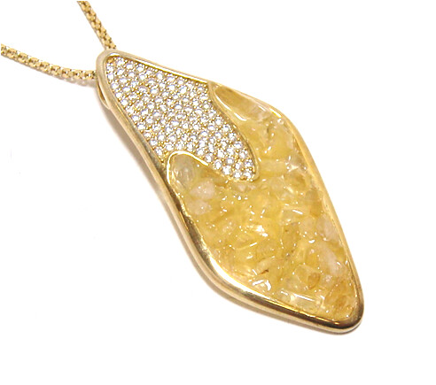 925 Sterling Silver Natural Citrine Pendant, Yellow Gold