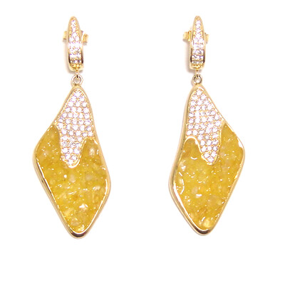 925 Sterling Silver Natural Yellow Citrine Dangle Earrings, Yellow Gold