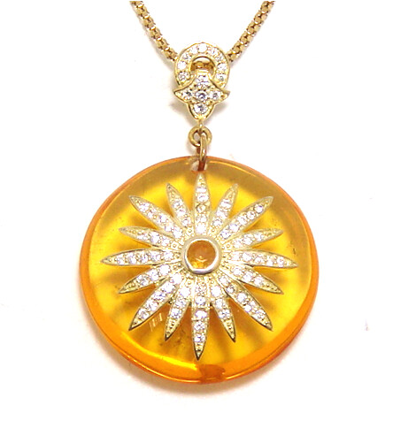 925 Sterling Silver Amber Yellow Resin Circle Pendant, Yellow Gold