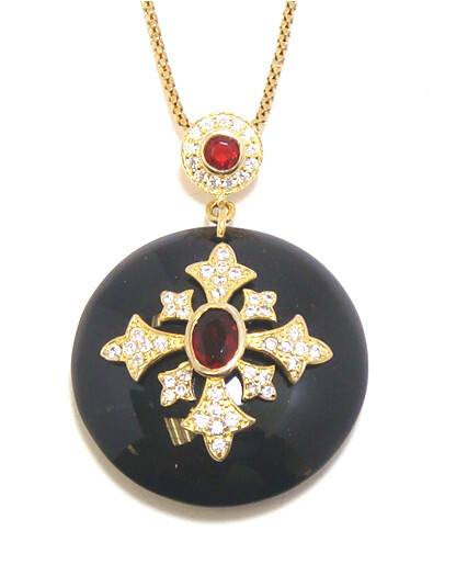 925 Sterling Silver Black Resin Circle Pendant, Yellow Gold