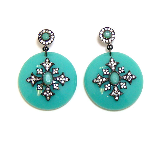 925 Sterling Silver Turquoise Resin Circle Dangle Earrings, Black Gold
