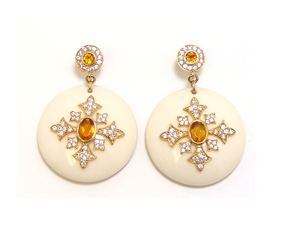 925 Sterling Silver White Resin Circle Dangle Earrings, Yellow Gold