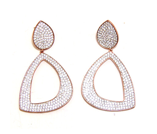 Pave Diamond Simulated, Dangle Earrings 925 Sterling Silver, RoseGold