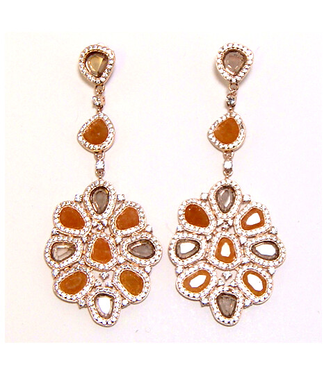 Smoky Quartz &amp; Agate Sliced Drop Dangle Earrings 925 Sterling Silver, Platinum