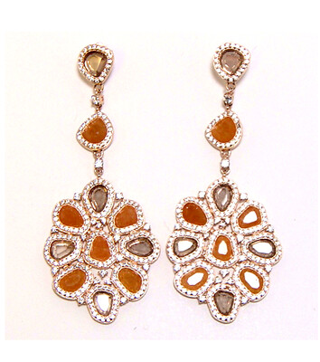 Smoky Quartz &amp; Agate Sliced Drop Dangle Earrings 925 Sterling Silver, Platinum