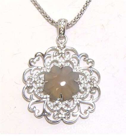 Gray Agate Dangle Pendant, 925 Sterling Silver, Platinum Embraced