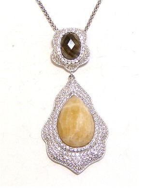Aragonite &amp; Labradorite Drop Dangle Pendant, 925 Sterling Silver, Platinum Embraced