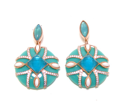 925 Sterling Silver Turquoise Resin Circle Dangle Earrings, Rose Gold