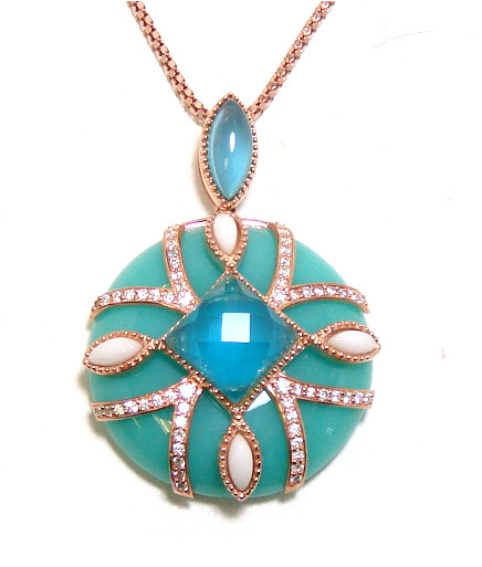 925 Sterling Silver turquoise Color Resin Circle Pendant, Rose Gold