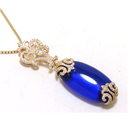 Antique design Classy Royal Blue Dangle Pendant, 925 Sterling silver, Yellow Gold