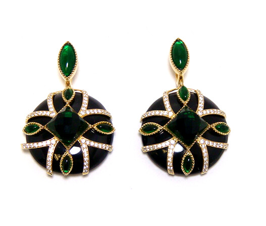 925 Sterling Silver black Resin Circle Dangle Earrings, Yellow Gold