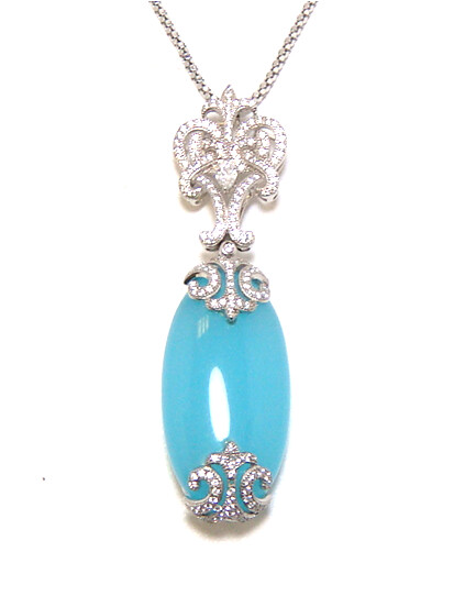 Antique design Classy Blue Agate Dangle Pendant, 925 Sterling silver, Platinum
