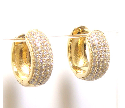 All Around 6 Rows Cz Huggies Hoop Earrings 925 Sterling Silver, yellow Gold 20 mm