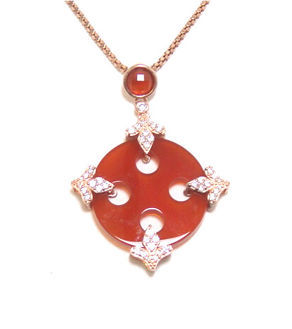 Natural Red agate Circle Pendant, 925 Sterling silver, Rose Gold