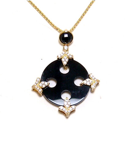 Natural Black Obsidian Circle Pendant, 925 Sterling silver, Yellow Gold