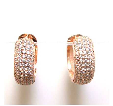 All Around 6 Rows Cz Huggies Hoop Earrings 925 Sterling Silver, Rose Gold 20 mm