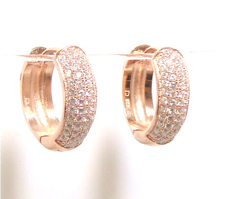 All Around 5 Rows Cz Huggies Hoop Earrings 925 Sterling Silver, Rose Gold 17 mm