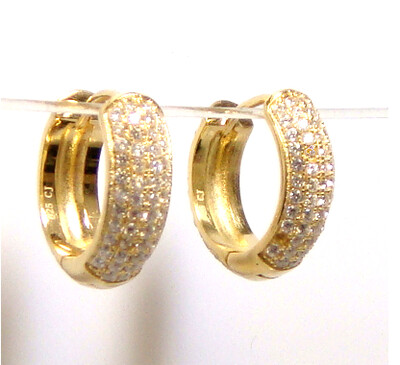 All Around 5 Rows Cz Huggies Hoop Earrings 925 Sterling Silver, Yellow Gold 17 mm