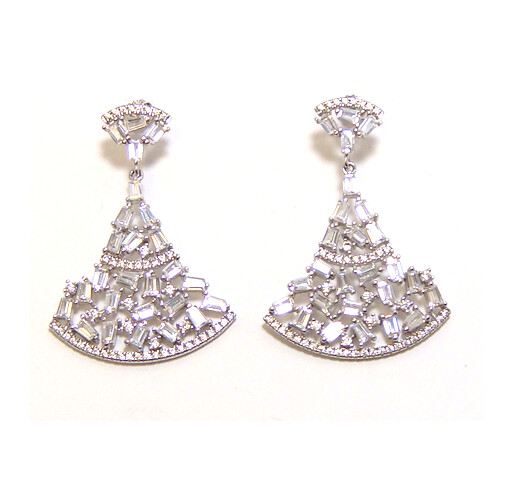 Baguette Diamond Simulated, Dangle Earrings 925 Sterling Silver, Platinum