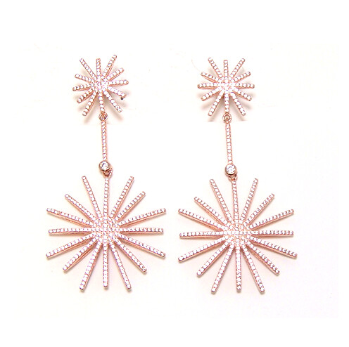 Withe Diamond Simulated, Dangle Star Earrings 925 Sterling Silver, Rose Gold