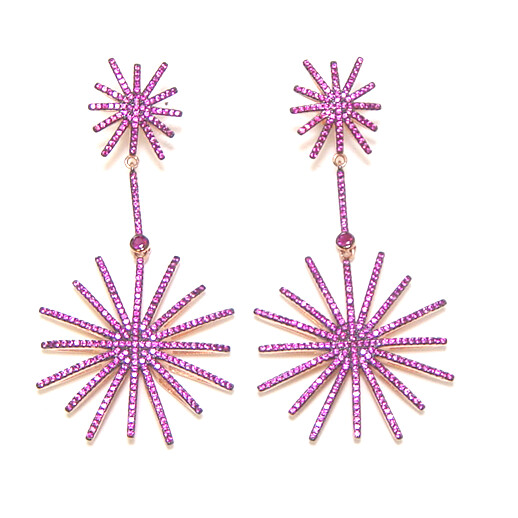 Red Ruby Simulated, Dangle Star Earrings 925 Sterling Silver, Rose Gold