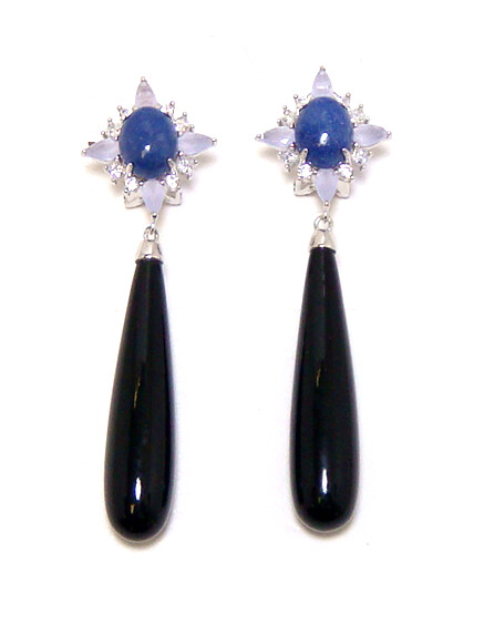 Onyx, Sodalite Classy Drop Earrings, 925 Sterling Silver,Platinum Embraced