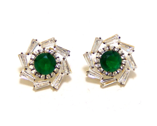 Multi-Stone Cz Stud Earrings in 925 Sterling Silver, Yellow Gold Embraced