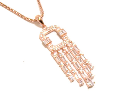 Simulated Diamond Pendant 925 Sterling Silver, Rose Gold
