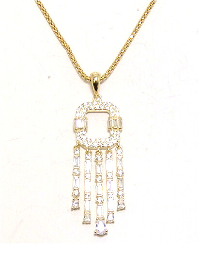 Simulated Diamond Pendant 925 Sterling Silver, Yellow Gold