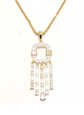 Simulated Diamond Pendant 925 Sterling Silver, Yellow Gold