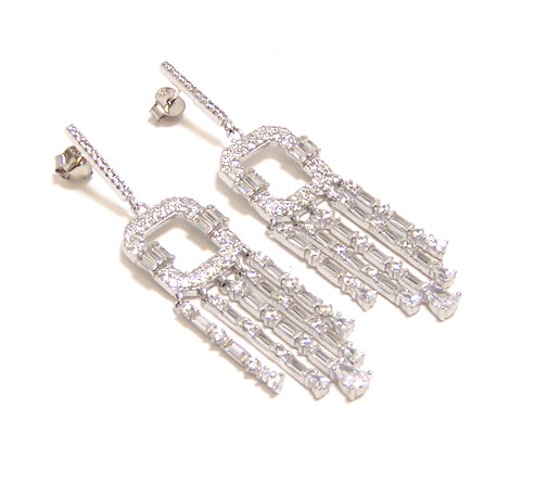 Simulated Diamond Earrings 925 Sterling Silver, Platinum