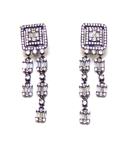 Simulated Diamond Earrings 925 Sterling Silver, Black Gold