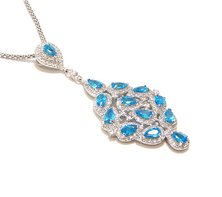 925 Sterling Silver Blue Cz Color full Drop Dangle Pendant, Platinum
