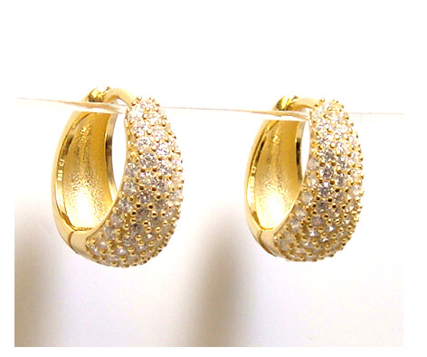 Pave Simulated Diamond Huggies Hoop Earrings 925 Sterling Silver, Yellow Gold 18 mm