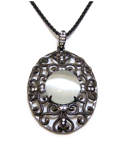 Gray Cat&#39;s Eye Quartz Dangle Pendant, 925 Sterling Silver, Black Gold