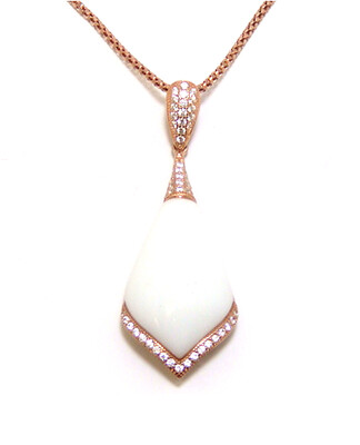White Agate Dangle Pendant, 925 Sterling Silver, Rose Gold Embraced