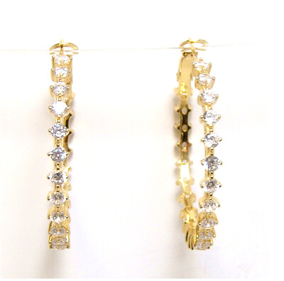 4.00 ct. t.w. Simulated Diamond All Around Hoop Earrings in 925 Sterling Silver. 1-5/8", Yellow Gold