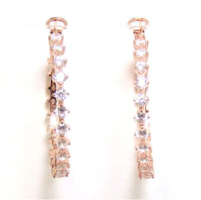 4.00 ct. t.w. Simulated Diamond All Around Hoop Earrings in 925 Sterling Silver. 1-5/8", Rose Gold