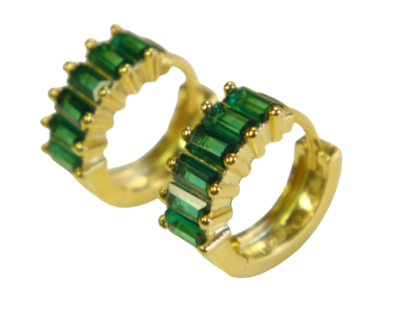 1.00 ct. t.w. Simulated Emerald Hoop Earrings in 925 Sterling Silver. 9/16" Yellow Gold