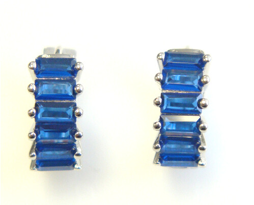 1.00 ct. t.w. Simulated Sapphire Hoop Earrings in 925 Sterling Silver. 9/16" Platinum