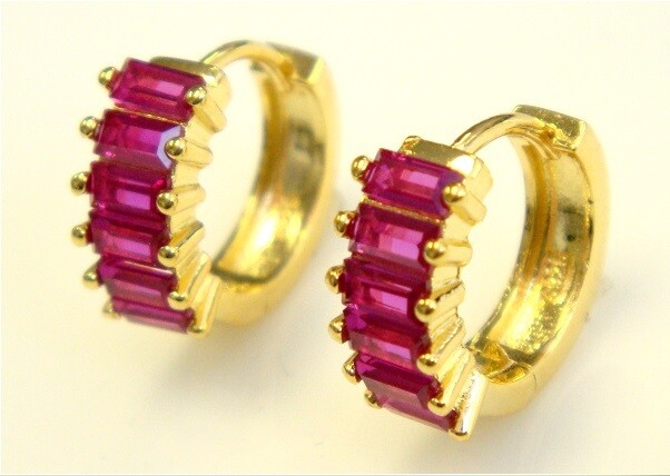 1.00 ct. t.w. Simulated Ruby Hoop Earrings in 925 Sterling Silver. 9/16&quot; Platinum