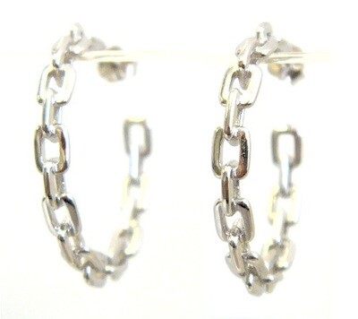 Hoop Earrings Link Designs in 925 Sterling Silver. 1" Platinum Embraced