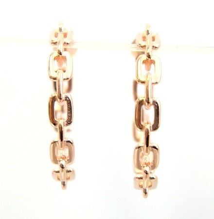 Hoop Earrings Link Designs in 925 Sterling Silver. 1" Rose Gold Embraced