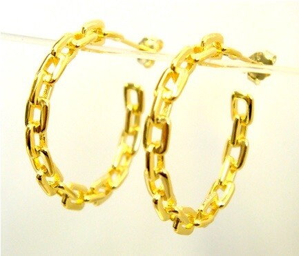 Hoop Earrings Link Designs in 925 Sterling Silver. 1&quot; Yellow Gold Embraced
