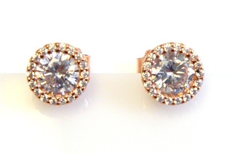 Simulated Diamond Stud Earrings 925 Sterling Silver Rose Gold ER3311