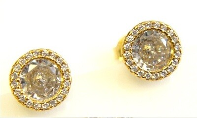 Simulated Diamond Stud Earrings 925 Sterling Silver Yellow Gold ER3311