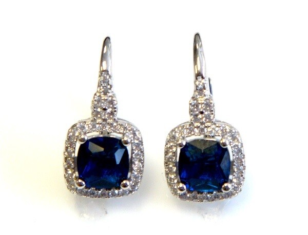 Simulated Diamond &amp; Sapphire Earrings 925 Sterling Silver Platinum ER3511